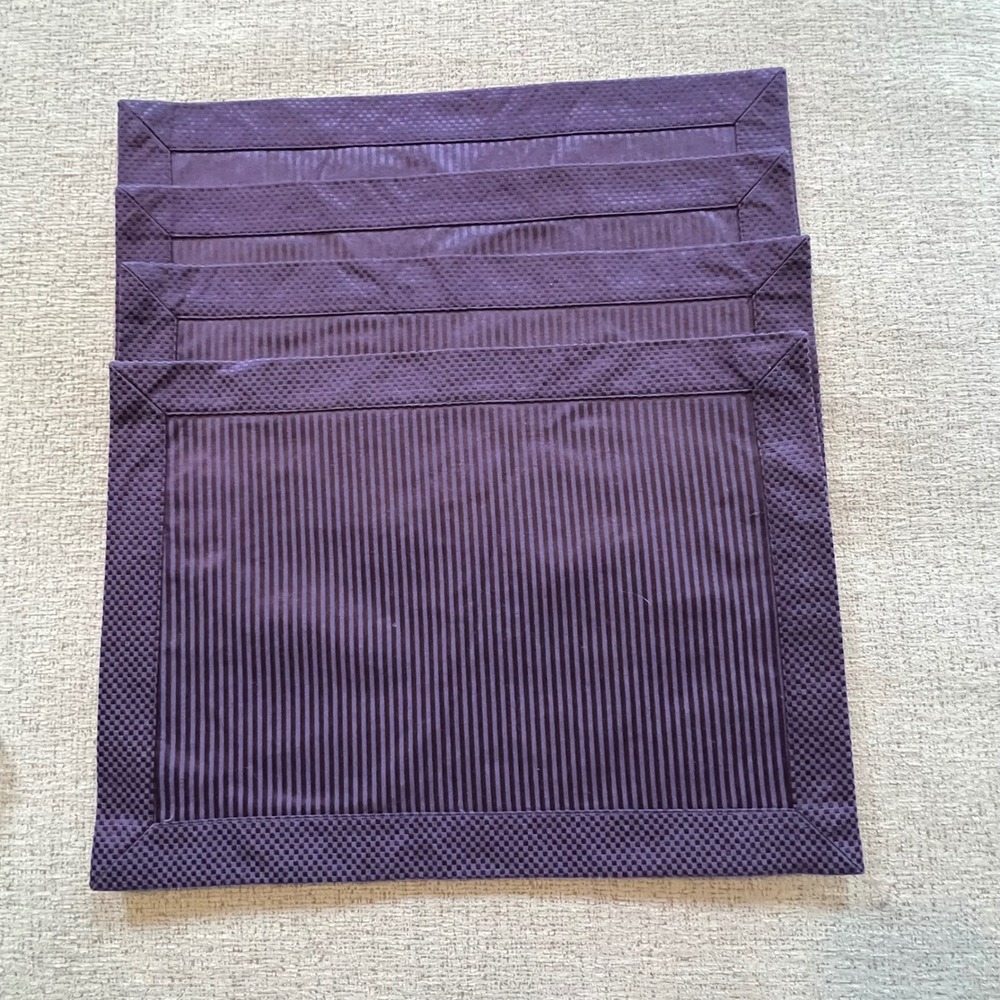 Purple Placemats Set of 4 Tonal Stripe Waffle Border Plum Eggplant Rectangular